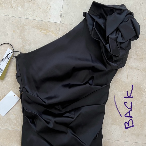 Nicole Miller One Shoulder Elegant Black Sheath Midi Cocktail Evening Dress NWT - Picture 13 of 13